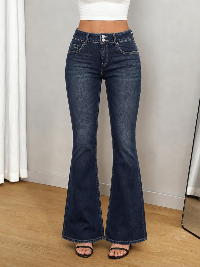 EMMIOL Mid-Low Rise Flare Jeans for Women, Y2K Baggy Boot Cut Flared Bootcut Wide Leg Womens Denim Pants Stretch