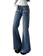 EMMIOL Mid-Low Rise Flare Jeans for Women, Y2K Baggy Boot Cut Flared Bootcut Wide Leg Womens Denim Pants Stretch