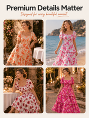 Floral Square-Neck Smocked Tiered Dress