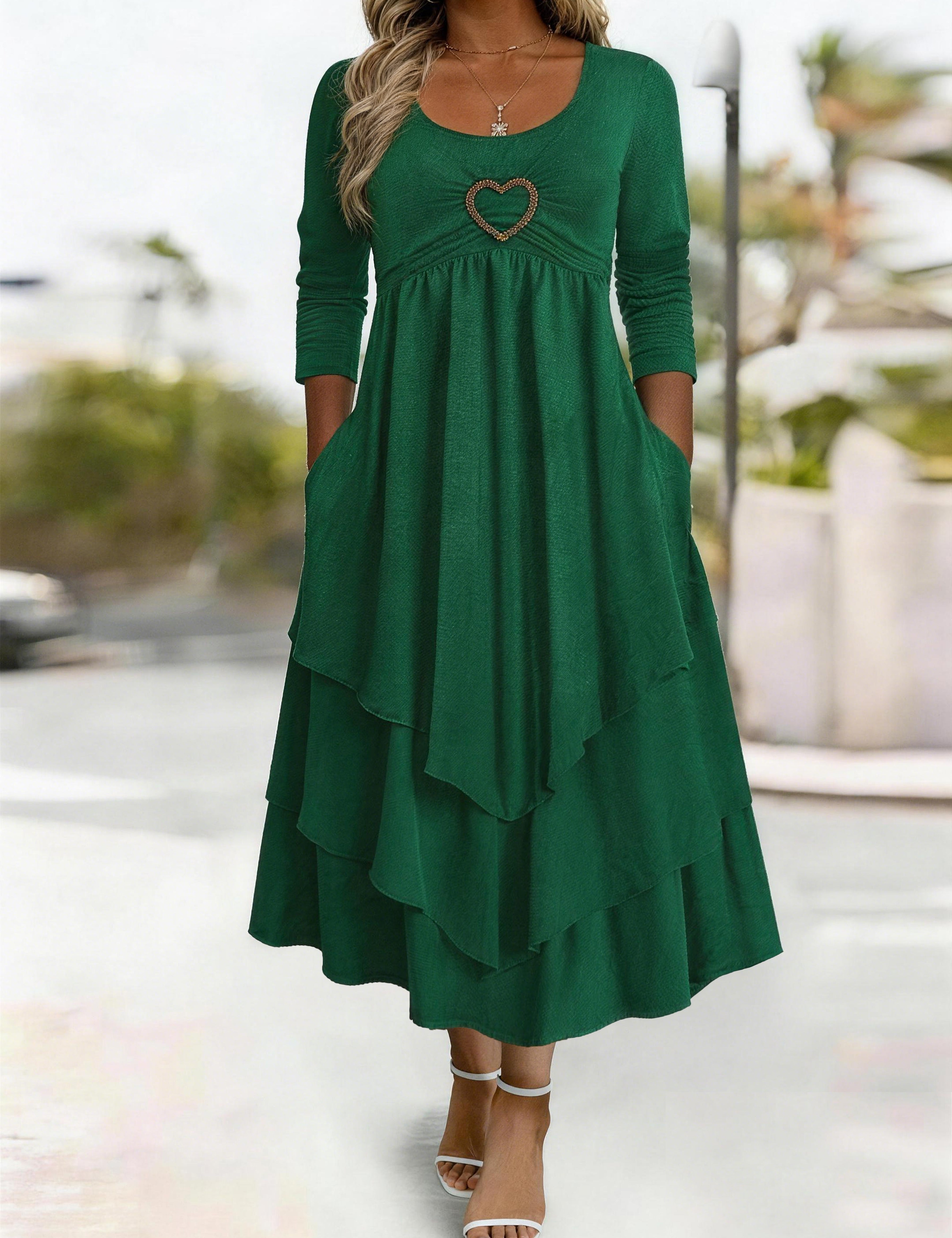 Waist-Cinching Dress With Heart Decoration