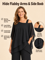 Irregular Layered Chiffon Top & Wide-Leg Pants Set
