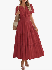Women’s Short Sleeve V-Neck Boho Maxi Dress with Pockets