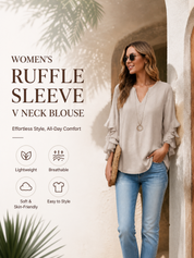 Plus Size Ruffle Sleeve V-Neck Top