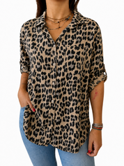 Bold Leopard Print Women’s Button Down Shirt