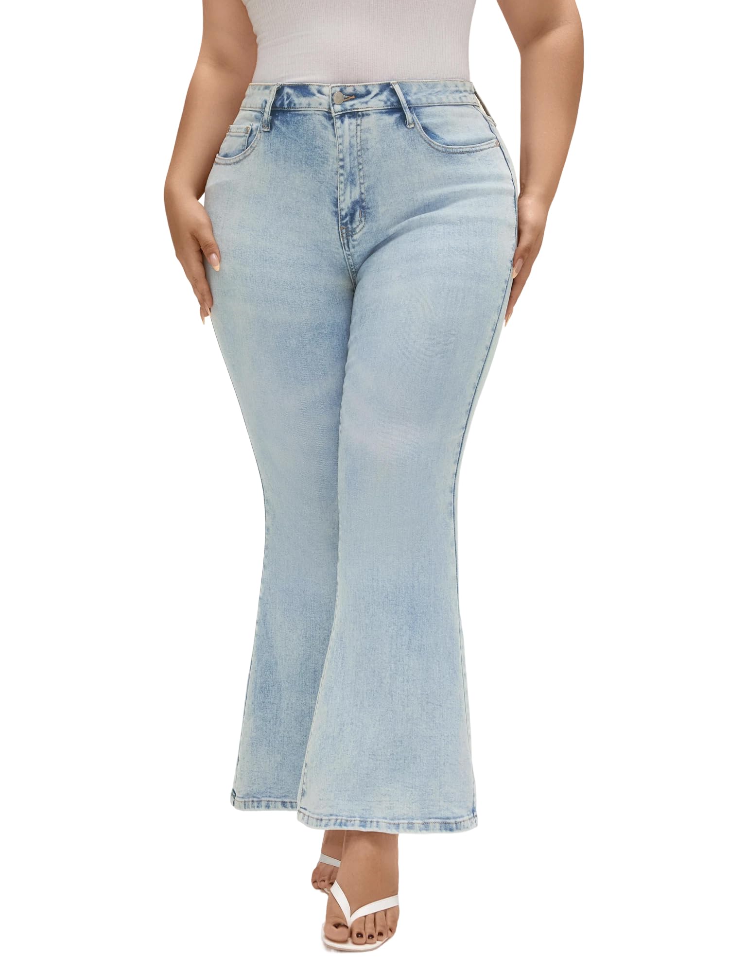 EMMIOL Flare Jeans for Women High Waisted Women's Stretch Bootcut Jeans | Plus Size Bell Bottom Denim Pants with Pockets,Y2K Look,Ripped Design
