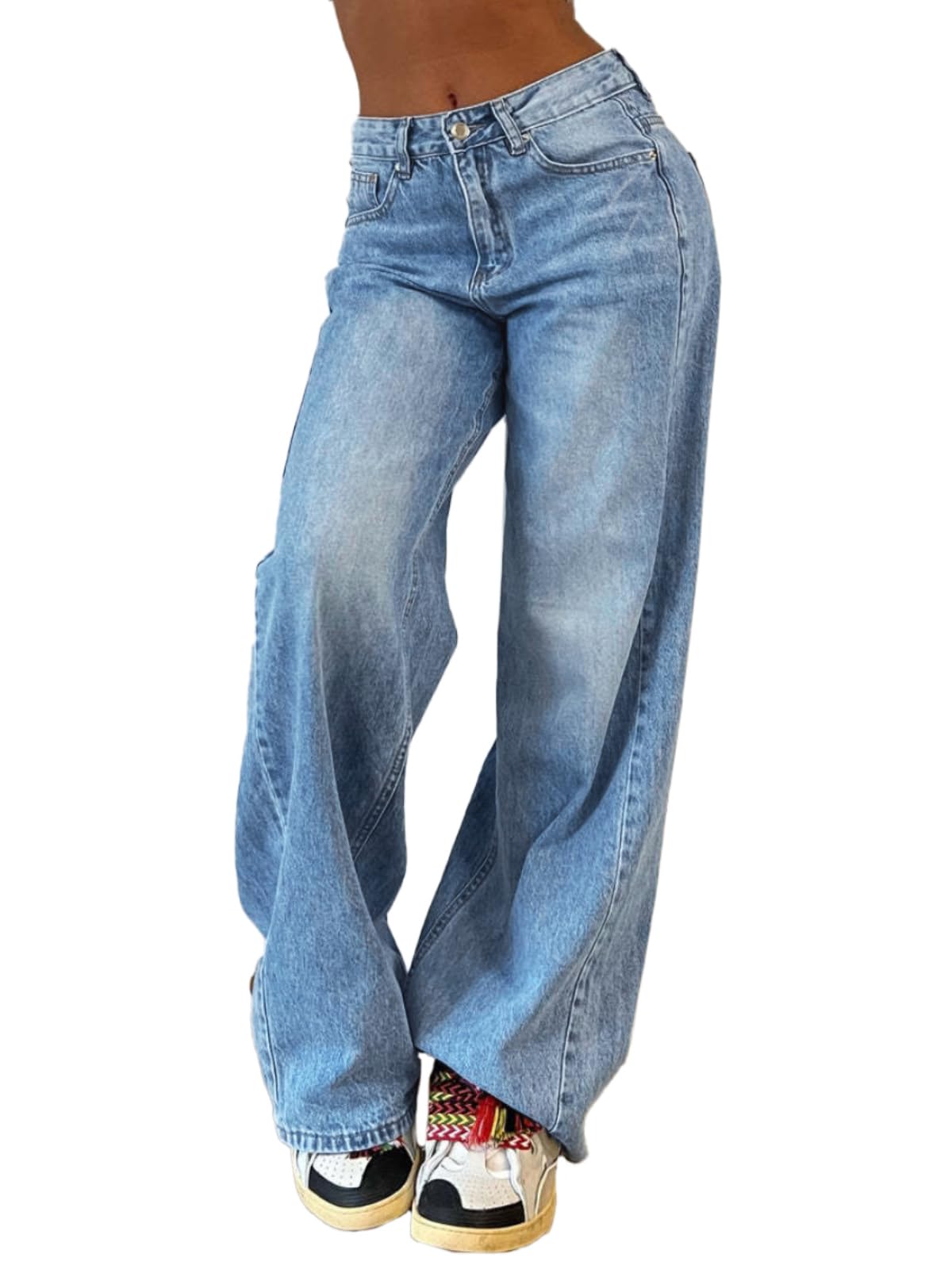 EMMIOL Wide Leg Jeans for Women, Mid Rise Baggy Jeans Plus Size Boyfriends Denim Pants, Y2K Vintage Style