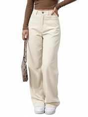 EMMIOL Corduroy Wide Leg Pants Women Casual Winter 2025 Elastic Waist Vintage Loose Trousers with Pockets