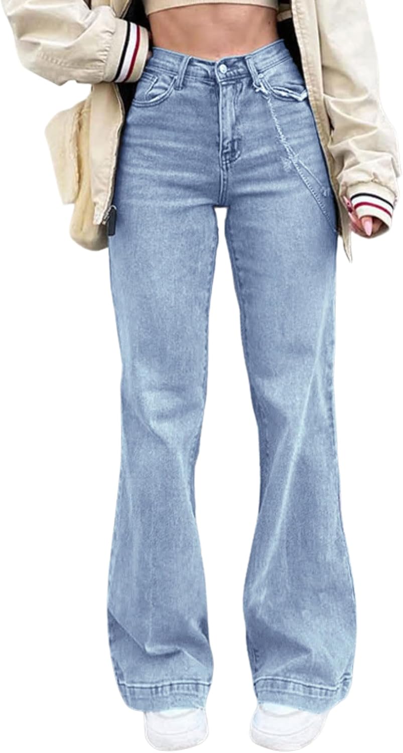 EMMIOL Women's Flare Jeans High Waist Stretch Bootcut Denim Pants | 70s Retro Jeans for Women Comfortable Casual, High Rise, Stretch, Button Front, Western Outfit for Women