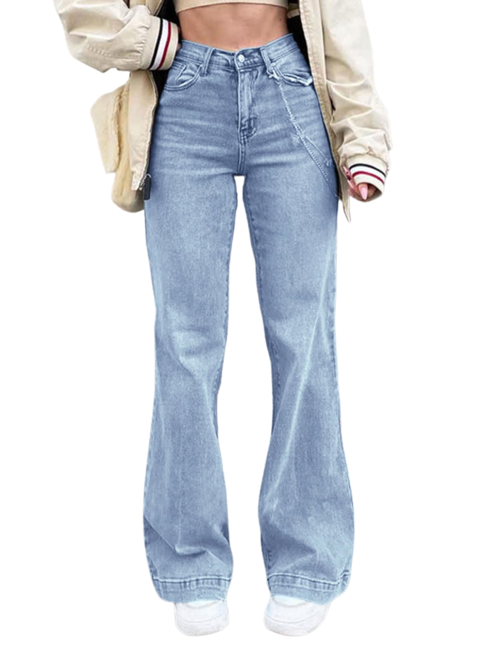 EMMIOL Women's Flare Jeans High Waist Stretch Bootcut Denim Pants | 70s Retro Jeans for Women Comfortable Casual, High Rise, Stretch, Button Front, Western Outfit for Women