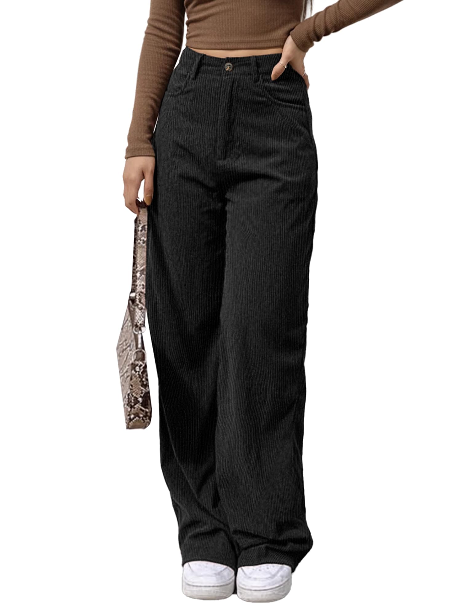 Elastic Waist Corduroy Wide Leg Trousers