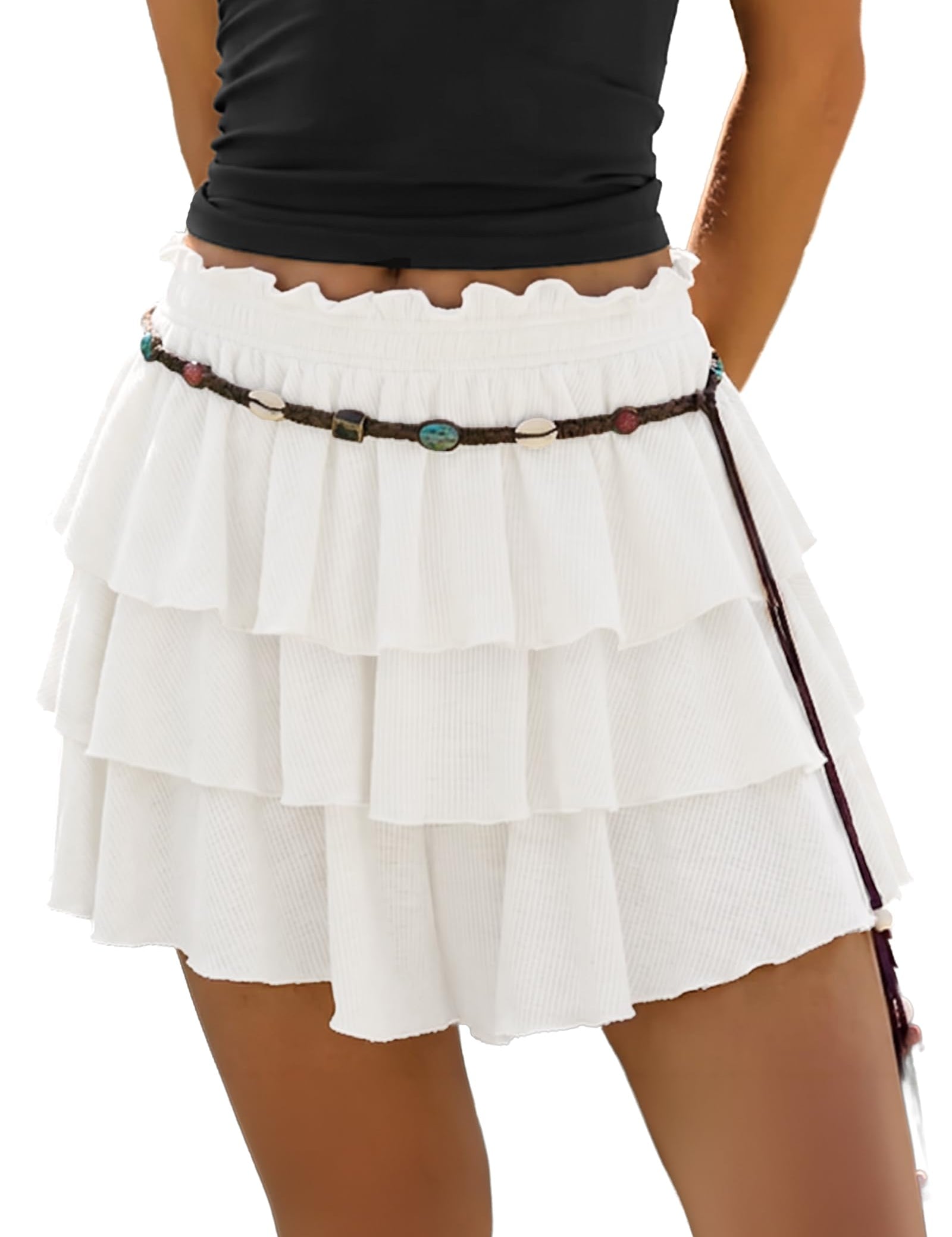 Women's Flowy Skort Skirt Tiered Ruffle Hem Mid Waist Summer Mini Skirt | Going Out Skirts Soft Stretchy Breathable Fabric Casual Bohemian Mini Shorts 2026 Summer Shorts