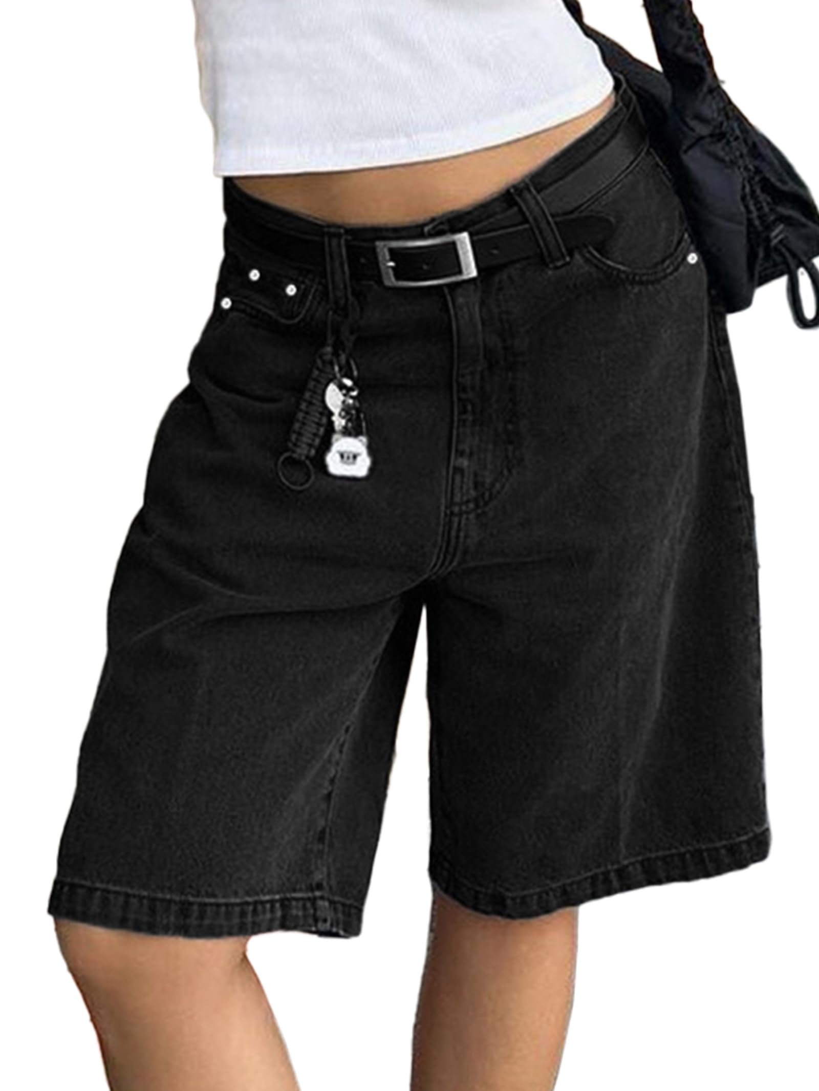 EMMIOL Women Jorts Wide Leg Jeans High Waisted Denim Bermuda Shorts | Knee Length,Casual Daily Wear,Trendy Outfits Summer Hot Short Pants 90S Streetwear with Pocket
