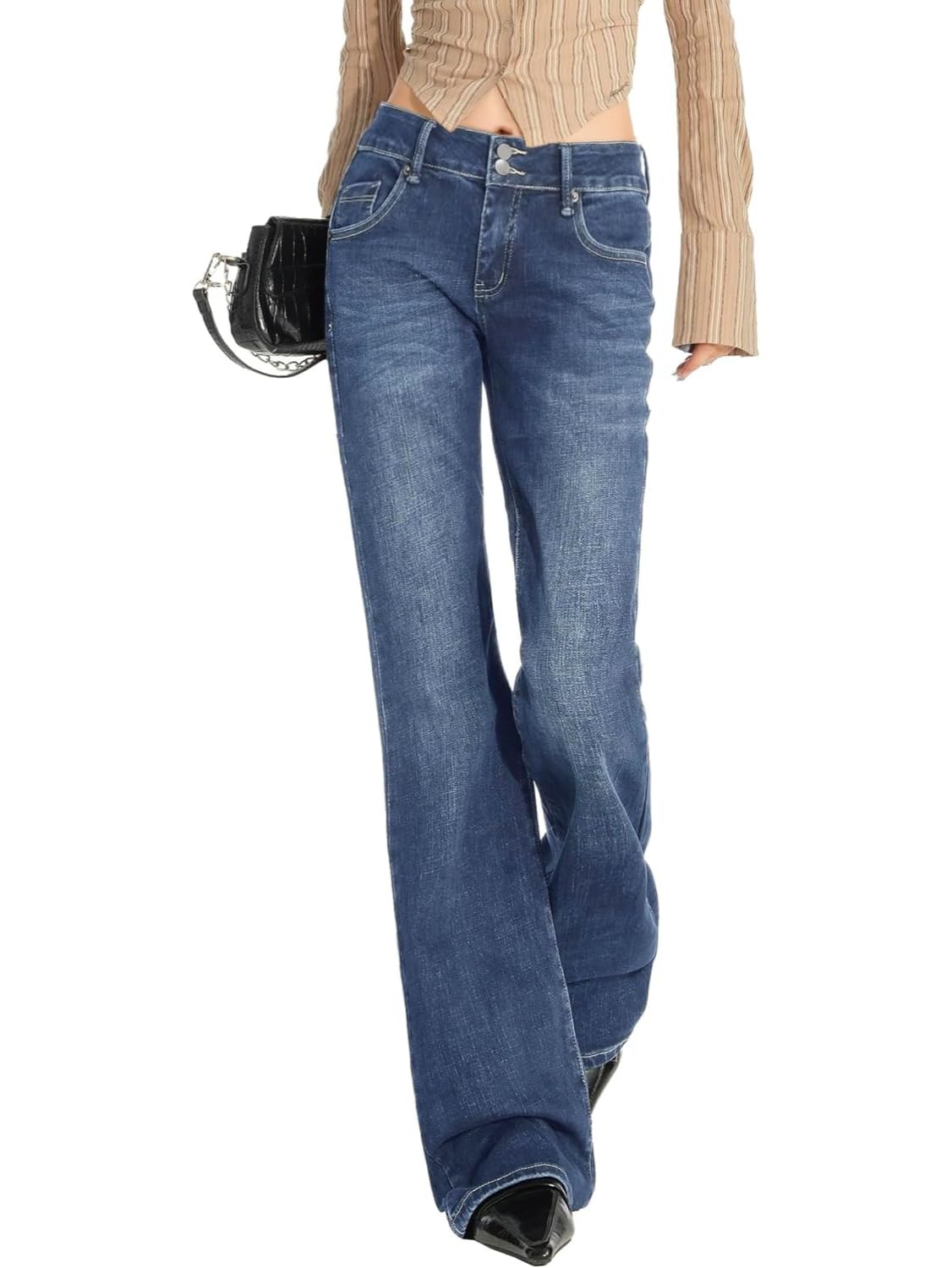Mid Low Rise Stretch Bootcut Flare Denim Pants
