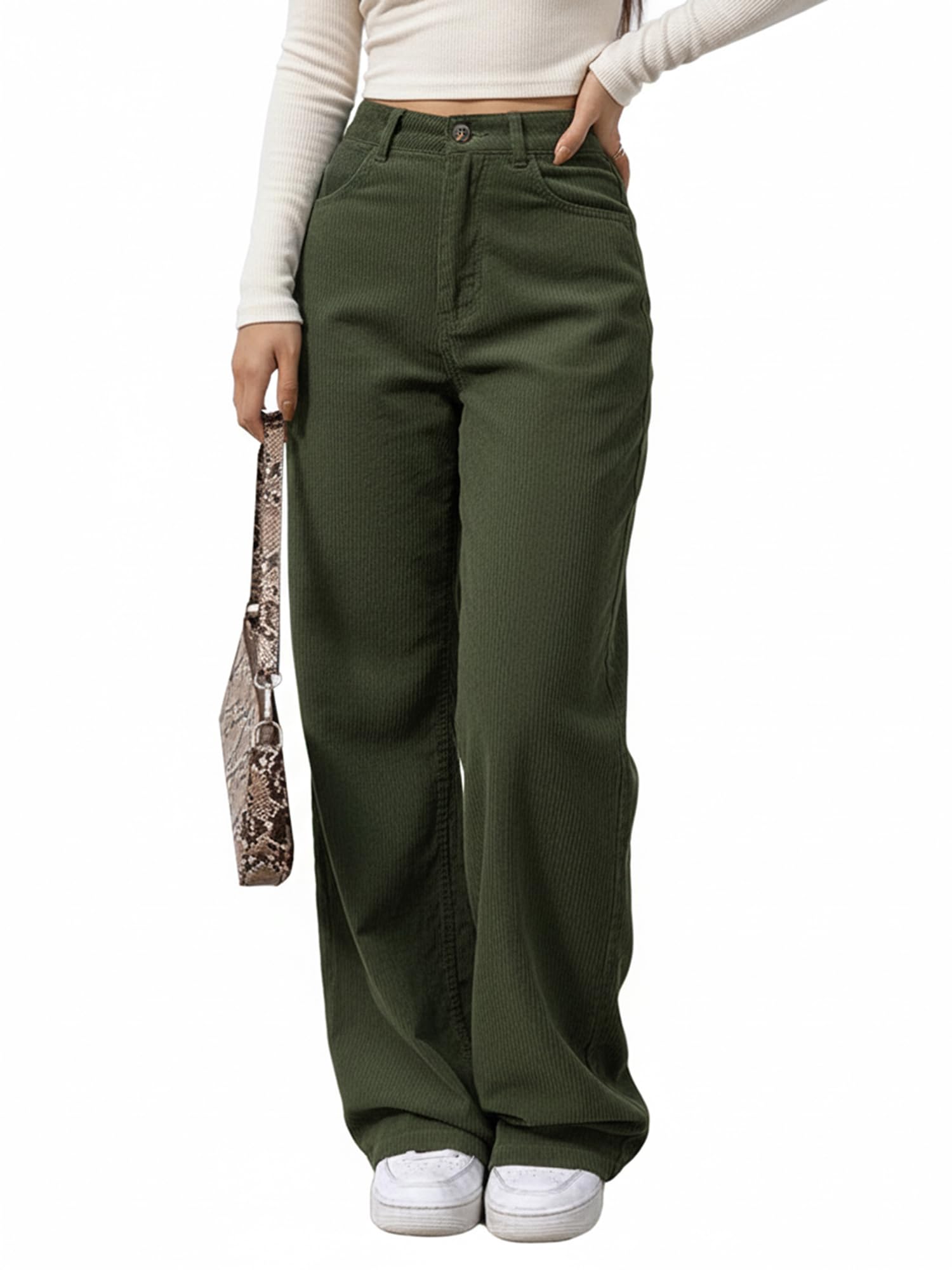 EMMIOL Corduroy Wide Leg Pants Women Casual Winter 2025 Elastic Waist Vintage Loose Trousers with Pockets