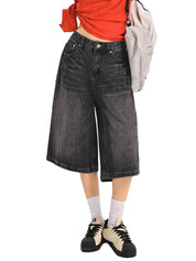 EMMIOL Machine Wash Y2K Jorts Women Wide Leg Baggy Long Jean Shorts Loose Fit Grunge Bermuda Denim Shorts