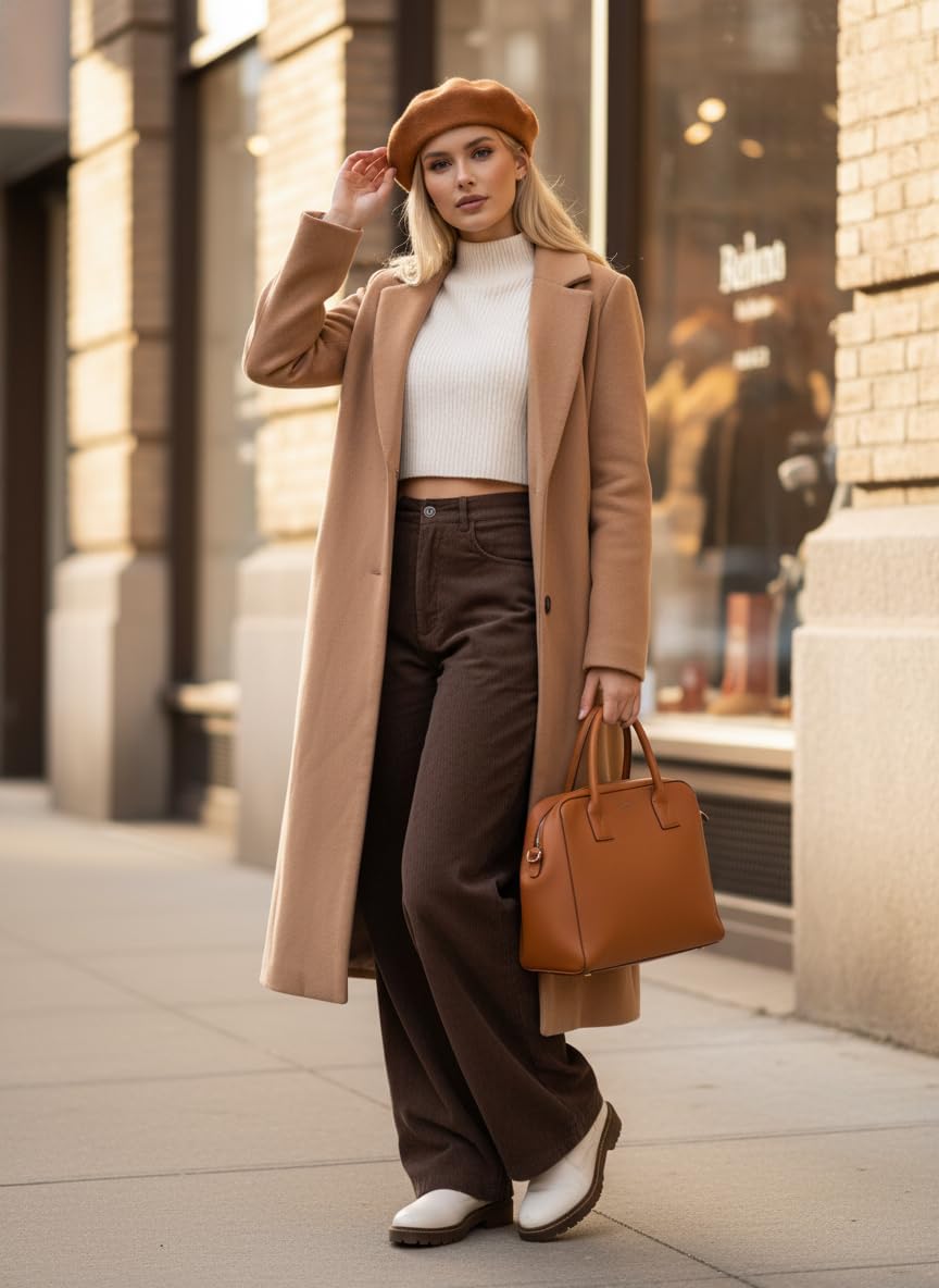 EMMIOL Corduroy Wide Leg Pants Women Casual Winter 2025 Elastic Waist Vintage Loose Trousers with Pockets