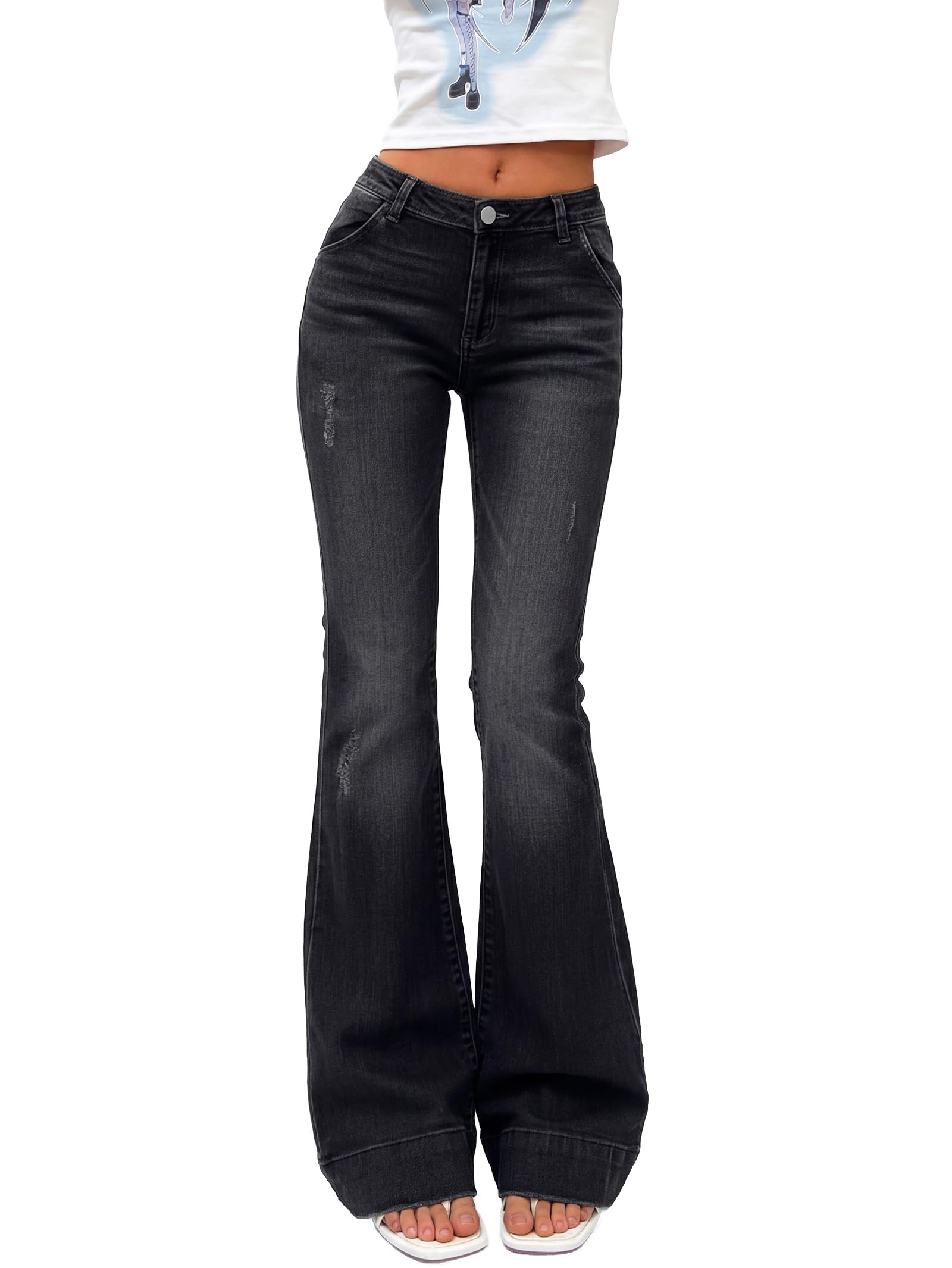 Mid High Waisted Stretch Bootcut Denim Pants