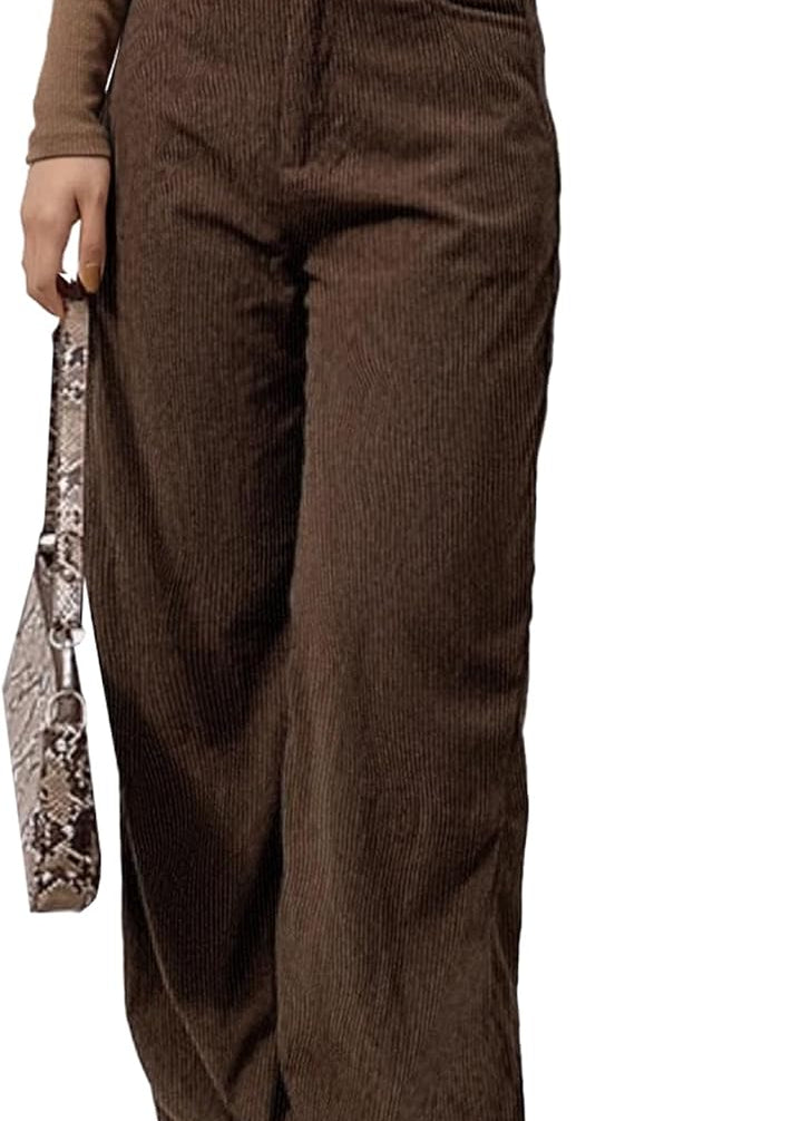 EMMIOL Corduroy Wide Leg Pants Women Casual Winter 2025 Elastic Waist Vintage Loose Trousers with Pockets