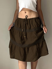 Vintage Brown Pleats Maxi Skirt