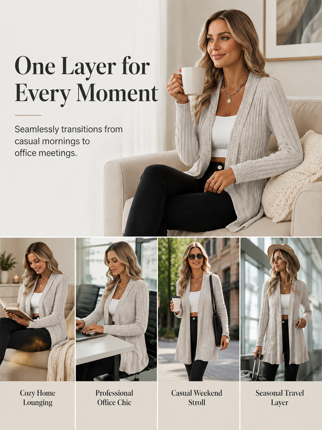 Ruffle Hem Open Front Cardigan