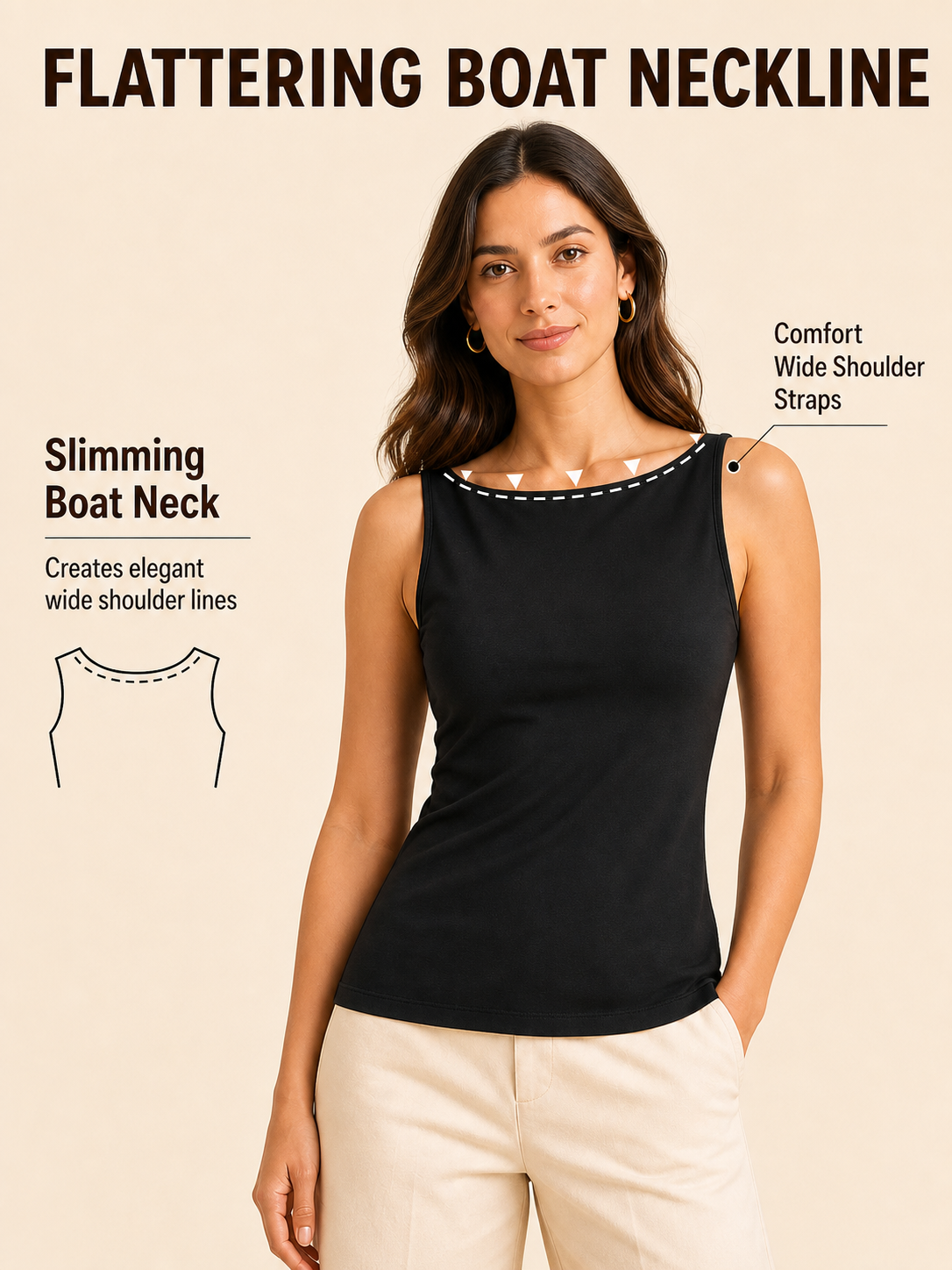 Boat Neck Built-In Padding Tank Top