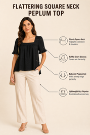 Womens Peplum Sqaure Neck Blouses