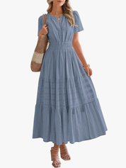 Women’s Short Sleeve V-Neck Boho Maxi Dress with Pockets