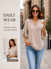 Plus Size Ruffle Sleeve V-Neck Top
