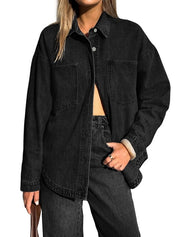 Women Denim Shirts Oversized Long Sleeve