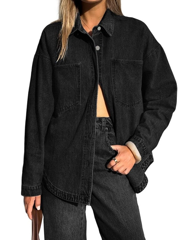 Women Denim Shirts Oversized Long Sleeve