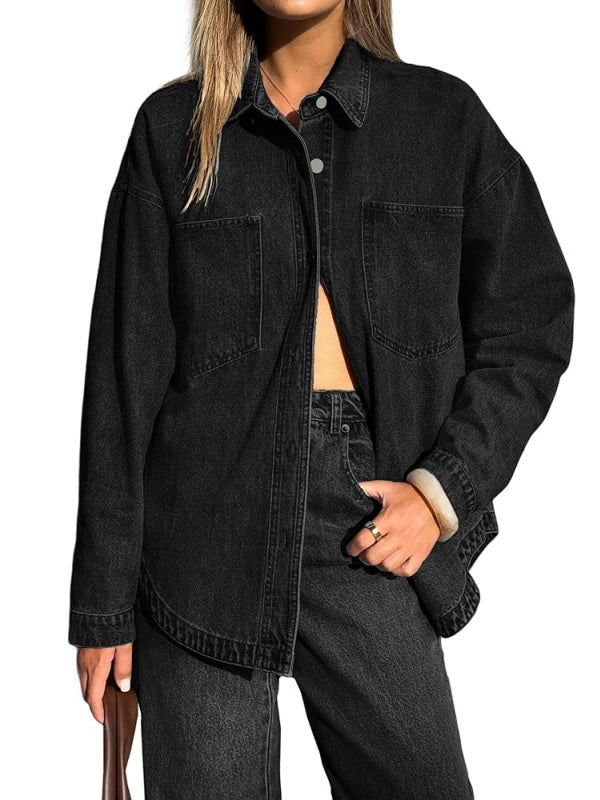 Women Denim Shirts Oversized Long Sleeve
