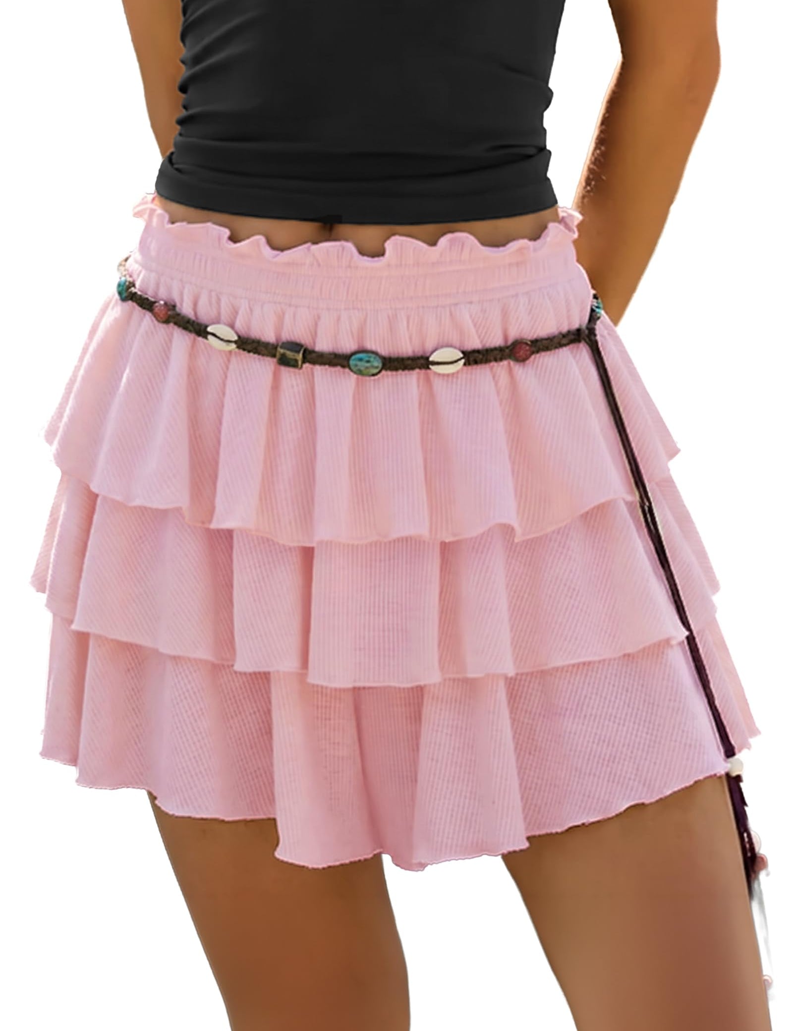 Mid Waist Tiered Ruffle Flowy Skort