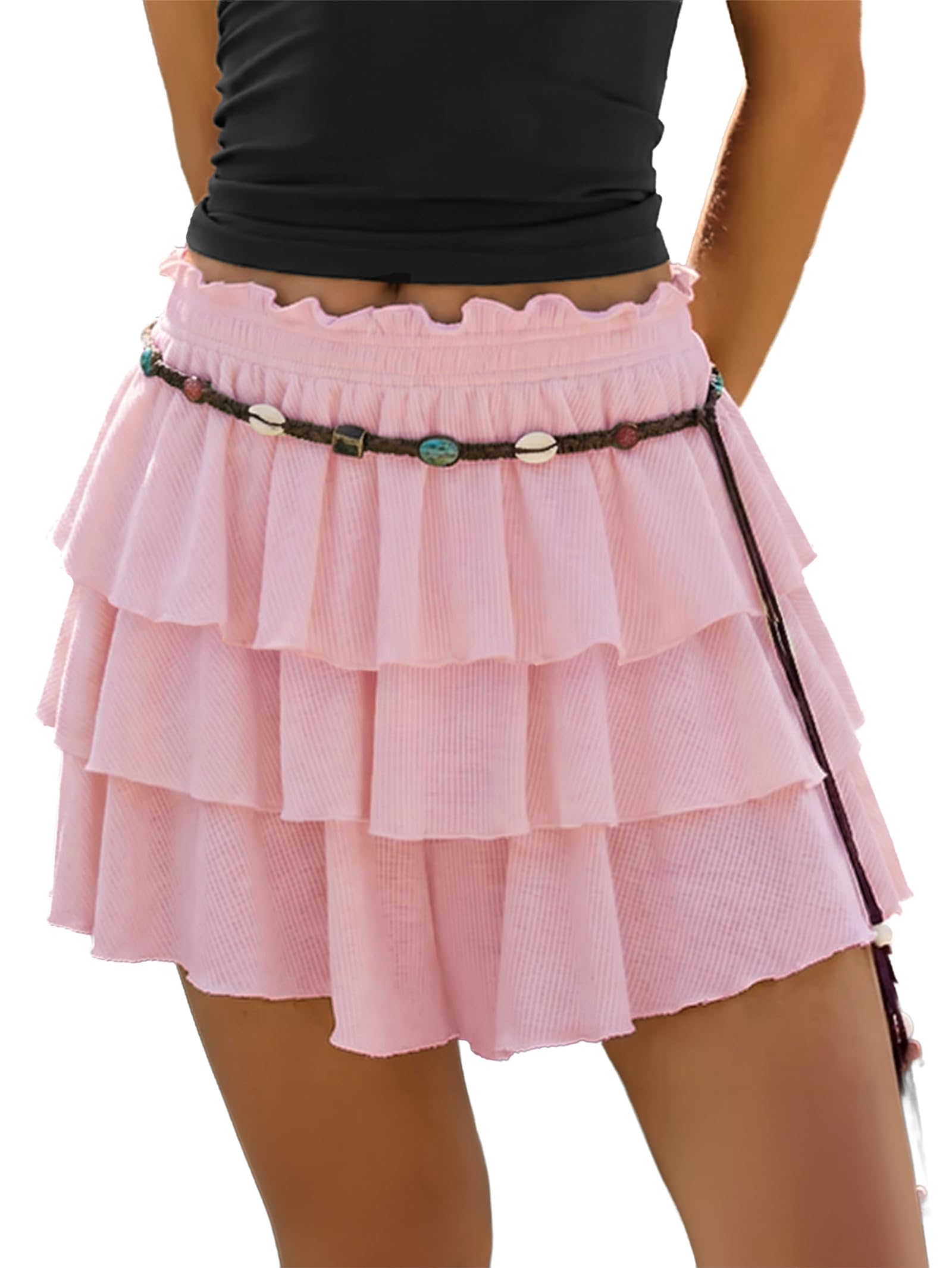 Women's Flowy Skort Skirt Tiered Ruffle Hem Mid Waist Summer Mini Skirt | Going Out Skirts Soft Stretchy Breathable Fabric Casual Bohemian Mini Shorts 2026 Summer Shorts