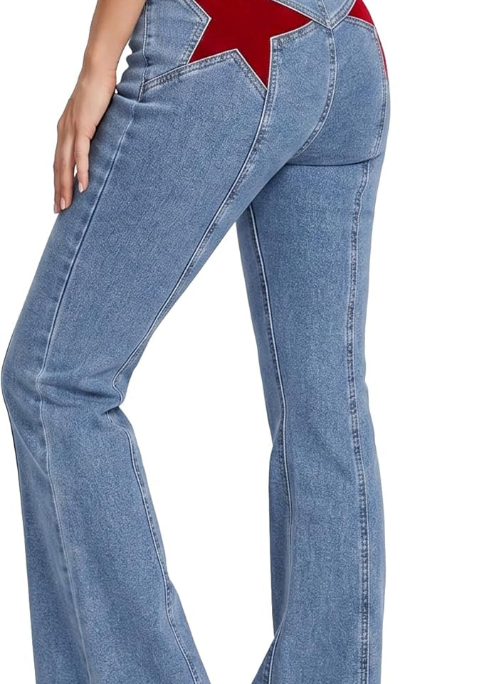 EMMIOL Jeans for Women High Waisted Women's Jeans with Star Patches, Vintage Y2K Denim Pants,Flare Style
