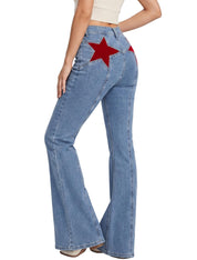 EMMIOL Jeans for Women High Waisted Women's Jeans with Star Patches, Vintage Y2K Denim Pants,Flare Style