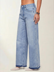 EMMIOL High Waisted Baggy Jeans Women Tall Y2K Wide Leg Jean | Trendy Straight Leg Denim Pants with Frayed Raw Hem Front and Back Pockets