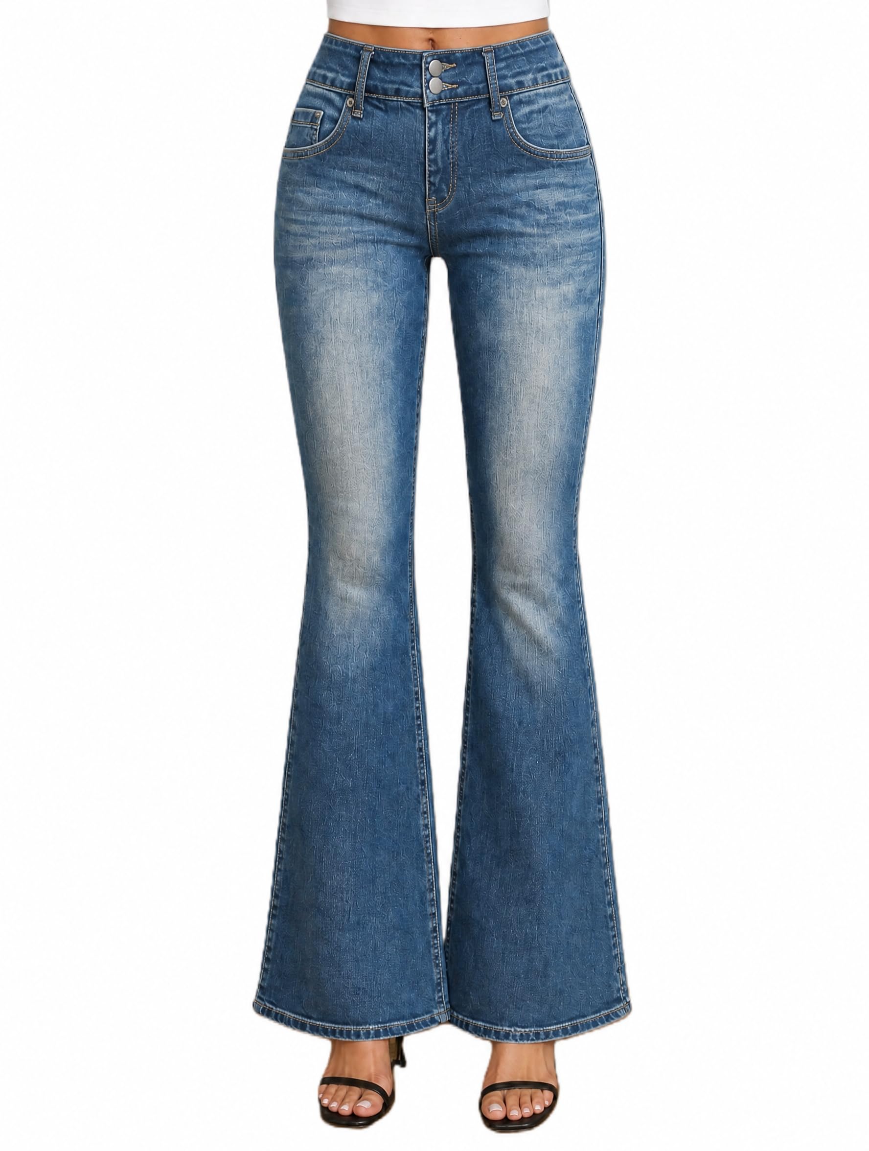 EMMIOL Mid-Low Rise Flare Jeans for Women, Y2K Baggy Boot Cut Flared Bootcut Wide Leg Womens Denim Pants Stretch