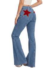 EMMIOL Jeans for Women High Waisted Women's Jeans with Star Patches, Vintage Y2K Denim Pants,Flare Style