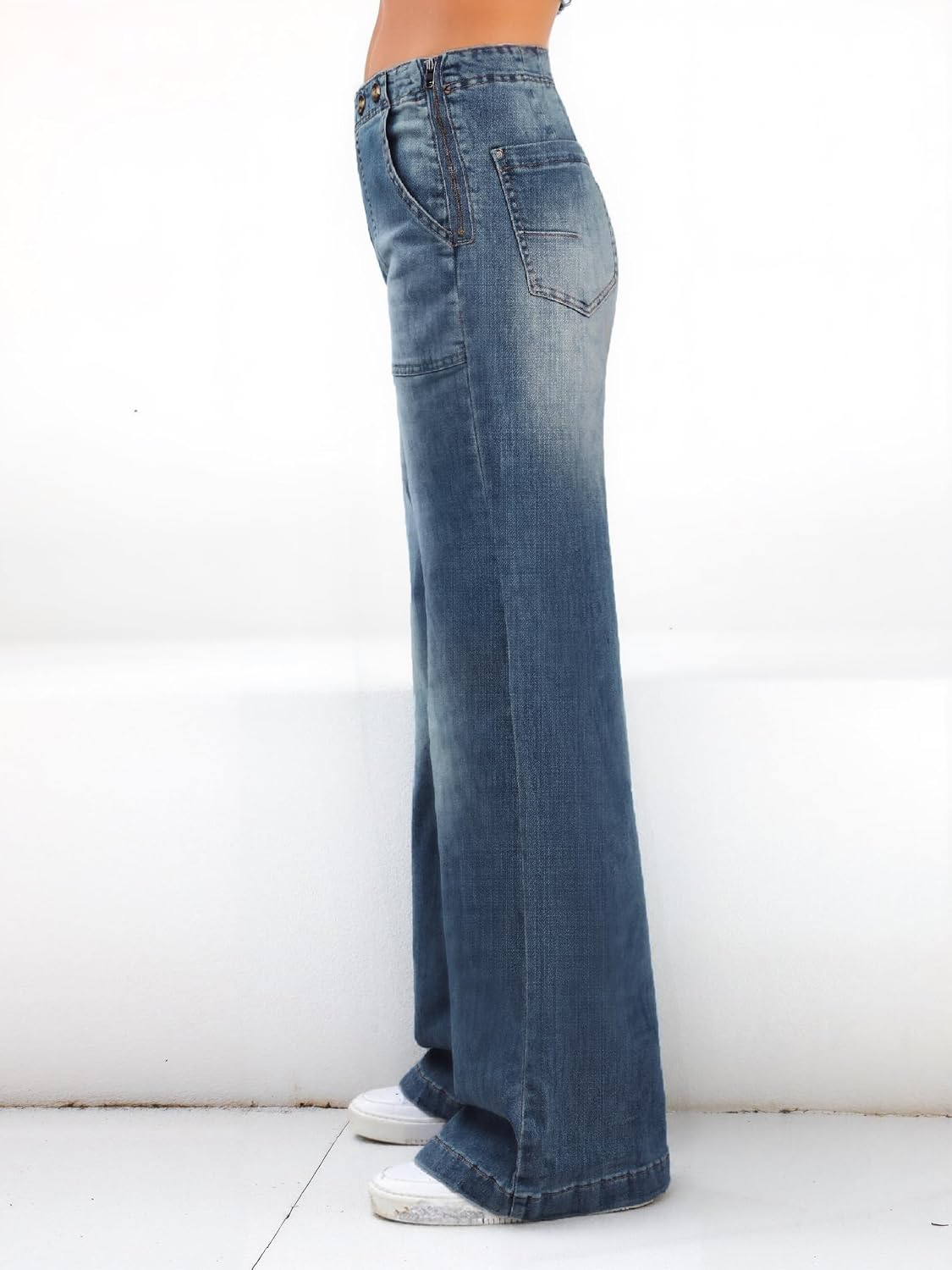 Baggy Jeans Women Straight Leg Mid Rise Boyfriend Wide Leg High Waisted Cute Trendy Y2K Loose Fit Pants Stretchy