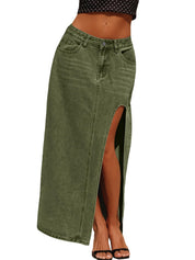 Jean Skirts for Women Maxi Side Slit Summer Trendy Denim Long Skirt | Women's Denim Maxi Skirt Sexy Skirts Long Jean Skirt High Waist Casual Street Wear Skirts 2026 Summer Dress