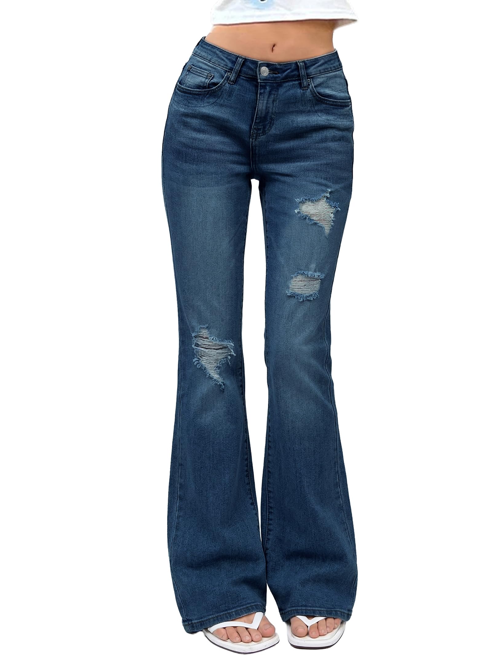 EMMIOL Stretchy Bootcut Jeans for Women High Waisted Womens Flare Jeans | Bell Bottom Jeans for Women, Trendy Y2K Jeans, Ripped Design, Mid High Rise Selection, Retro Denim Pants, Skinny jeans