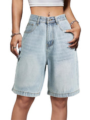 High Waisted Baggy Denim Bermuda Shorts