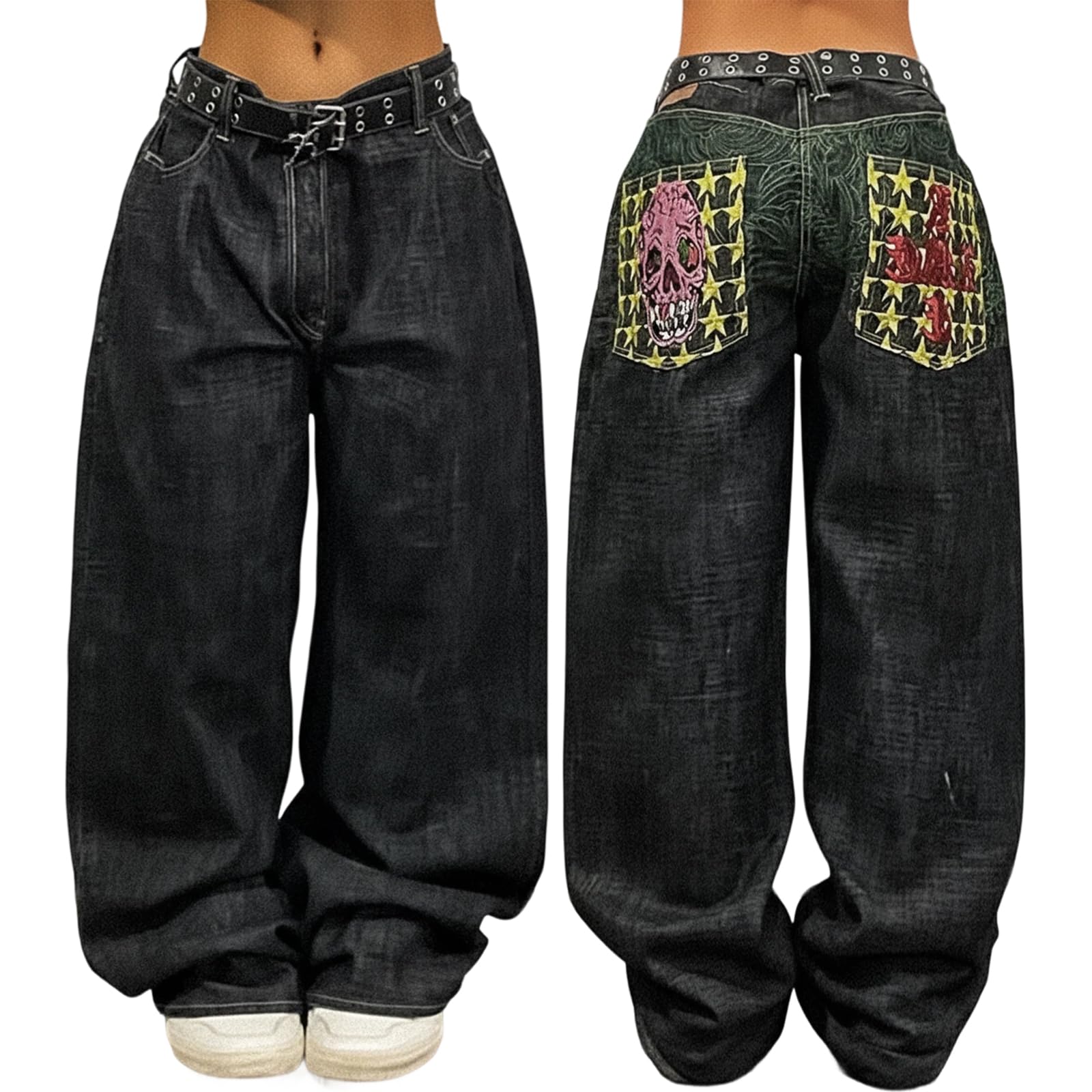 EMMIOL Women Boyfriends Hip Hop 90s Vintage Baggy Jeans Loose Denim Pants Mid Waist Jeans