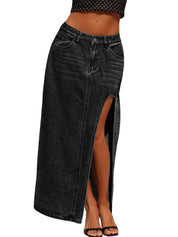 Jean Skirts for Women Maxi Side Slit Summer Trendy Denim Long Skirt | Women's Denim Maxi Skirt Sexy Skirts Long Jean Skirt High Waist Casual Street Wear Skirts 2026 Summer Dress