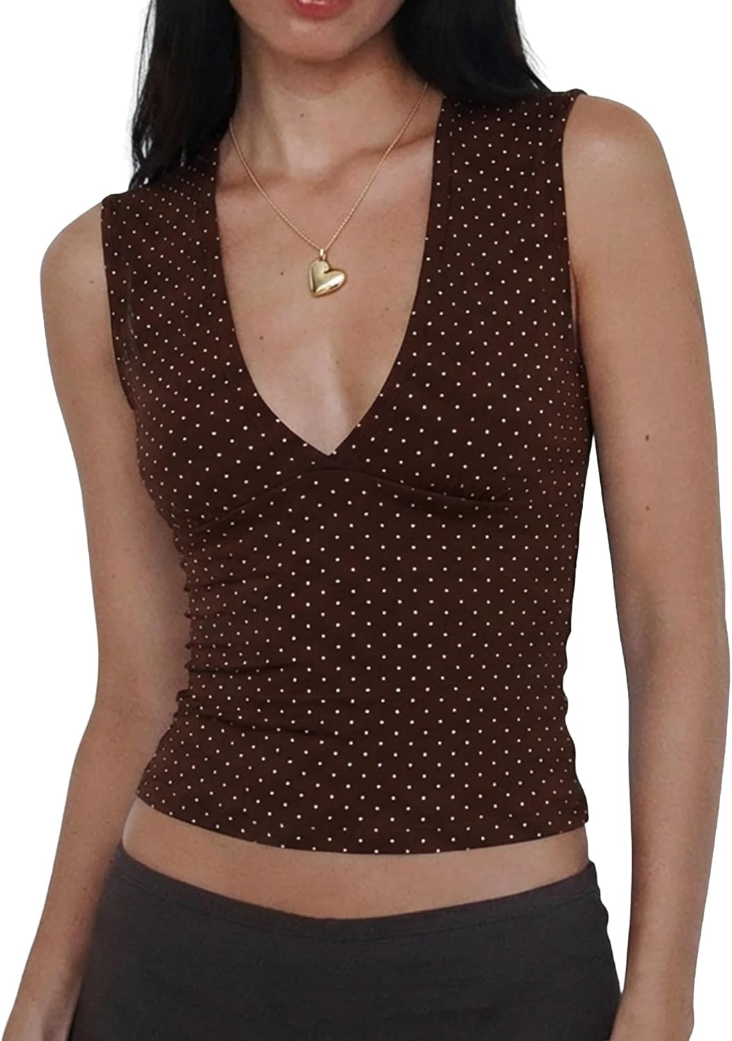 Women Deep V Neck Tops Sexy Sleeveless Crop Top Stretchy Trendy Going Out Tank Top Cute Summer Clothes
