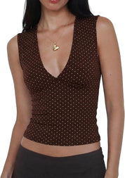 Women Deep V Neck Tops Sexy Sleeveless Crop Top Stretchy Trendy Going Out Tank Top Cute Summer Clothes