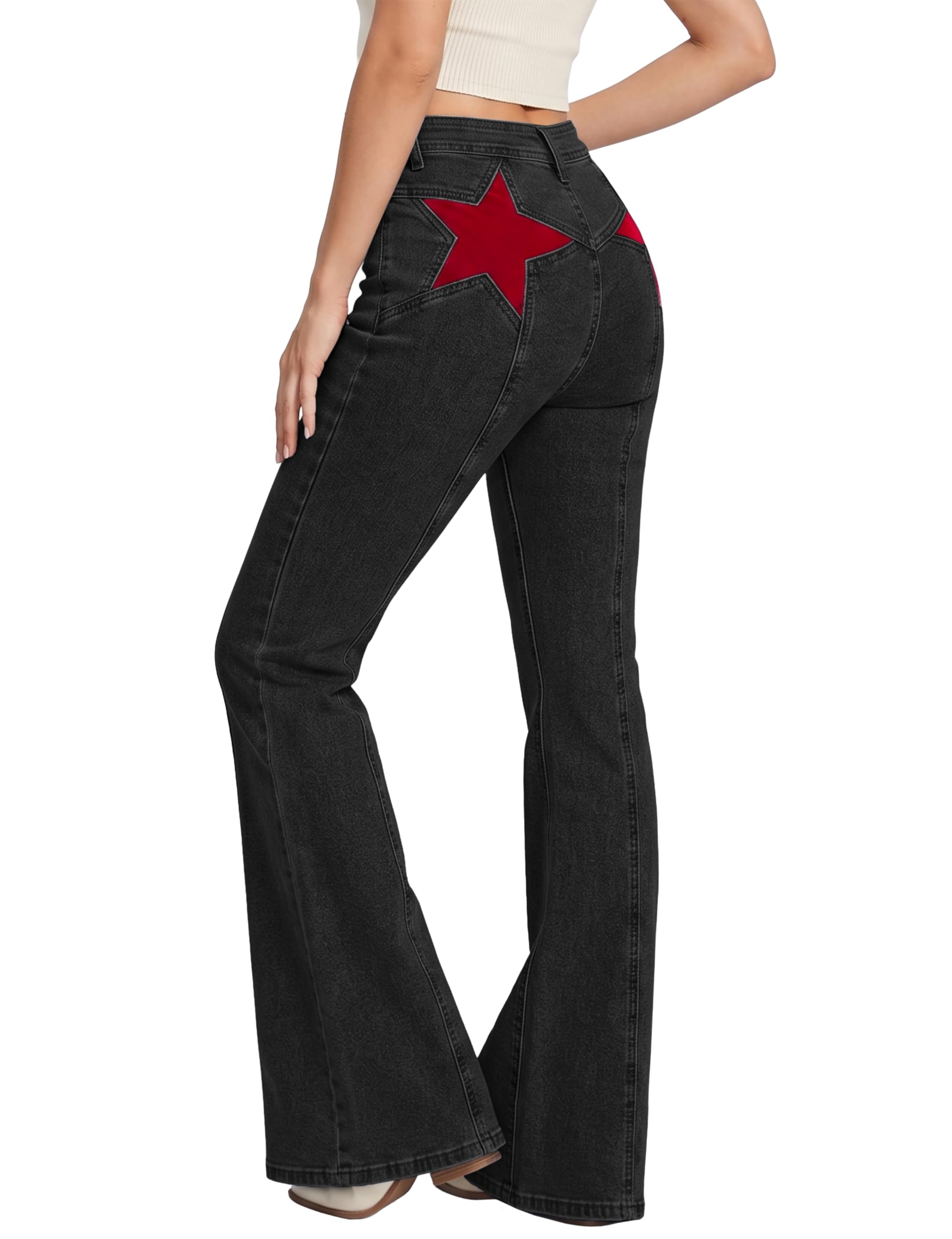 EMMIOL Jeans for Women High Waisted Women's Jeans with Star Patches, Vintage Y2K Denim Pants,Flare Style