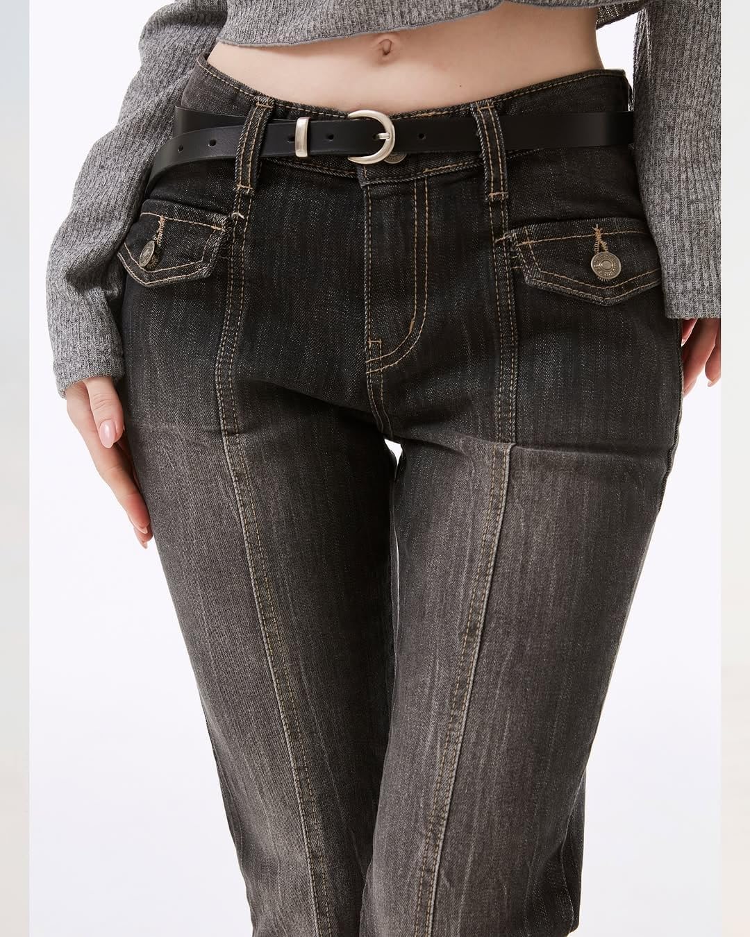 EMMIOL Mid-Low Rise Flare Jeans for Women, Y2K Baggy Boot Cut Flared Bootcut Wide Leg Womens Denim Pants Stretch