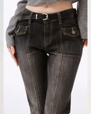 EMMIOL Mid-Low Rise Flare Jeans for Women, Y2K Baggy Boot Cut Flared Bootcut Wide Leg Womens Denim Pants Stretch
