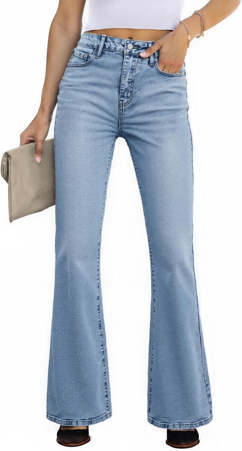 EMMIOL Stretchy Bootcut Jeans for Women High Waisted Womens Flare Jeans | Bell Bottom Jeans for Women, Trendy Y2K Jeans, Mid High Rise Selection, Retro Denim Pants, Skinny jeans, 90s Denim Pants